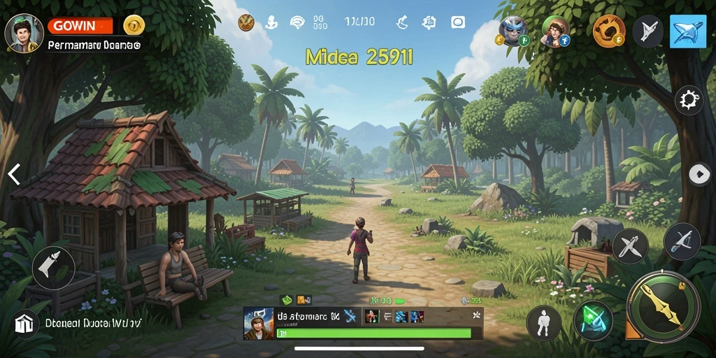 Screenshot gameplay GOWIN menunjukkan aksi seru dan interaksi sosial.